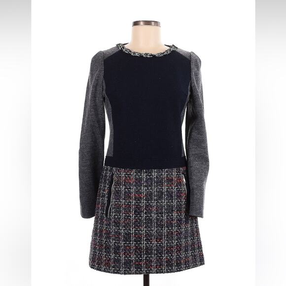Line long sleeved tweed skirt mod mini dress, Small - Picture 1 of 9